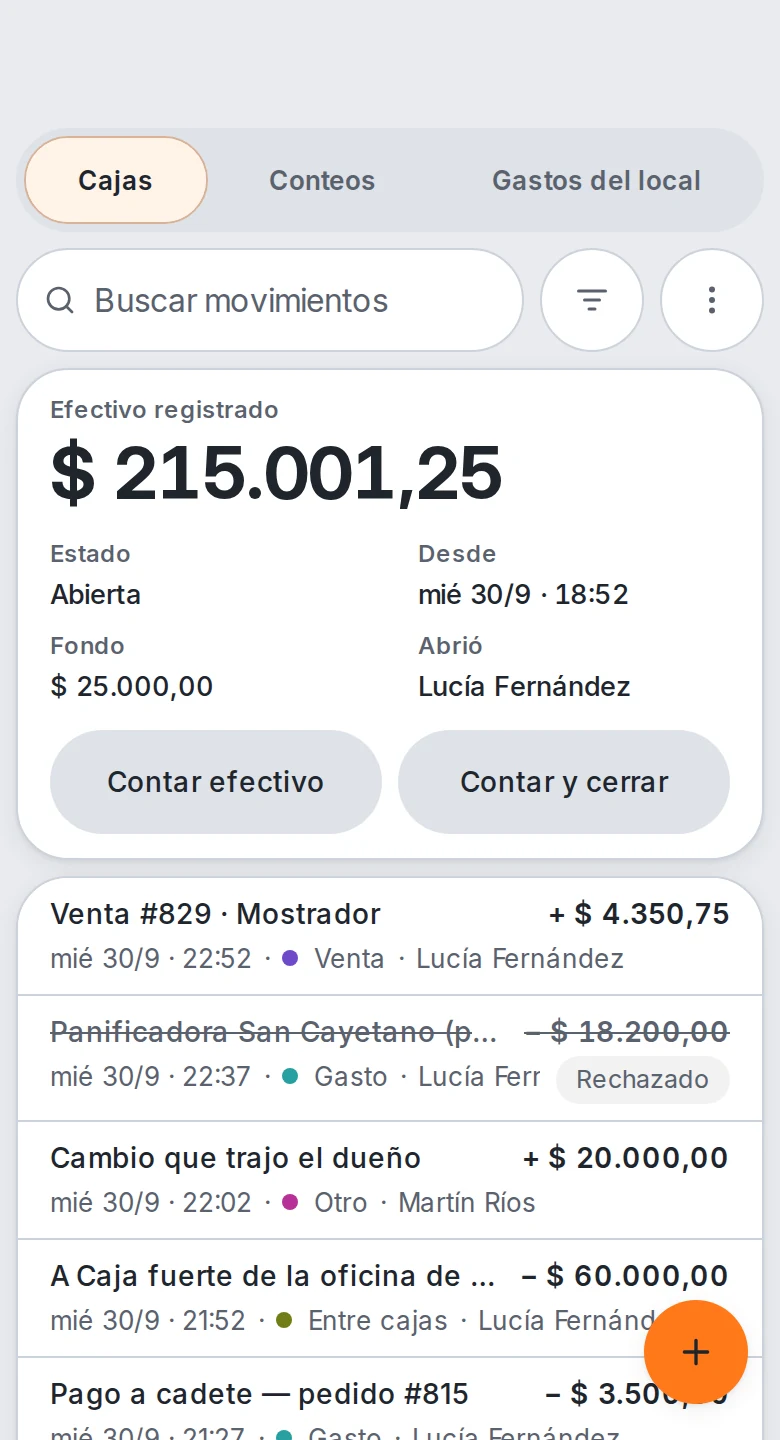Pantalla real de Caja de Fuding con datos de ejemplo