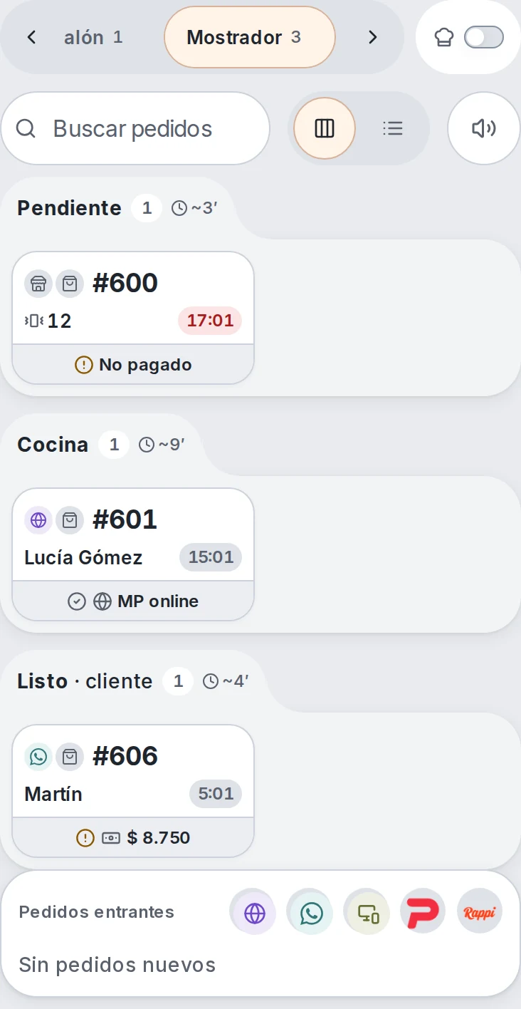 Pantalla real de Servicio de Fuding con datos de ejemplo