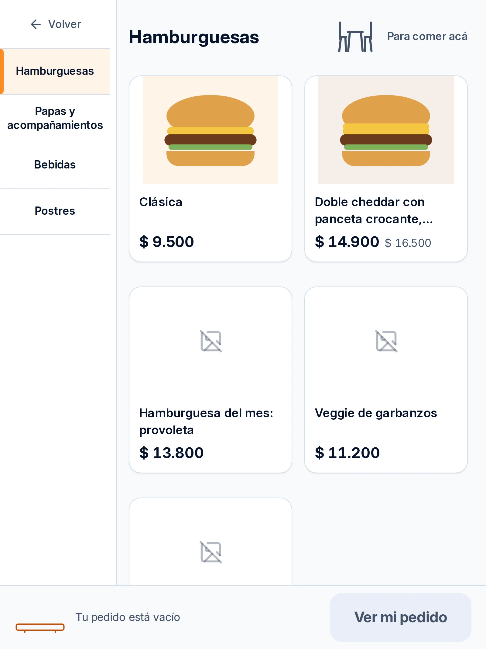Vista del software del tótem de Fuding con productos de ejemplo
